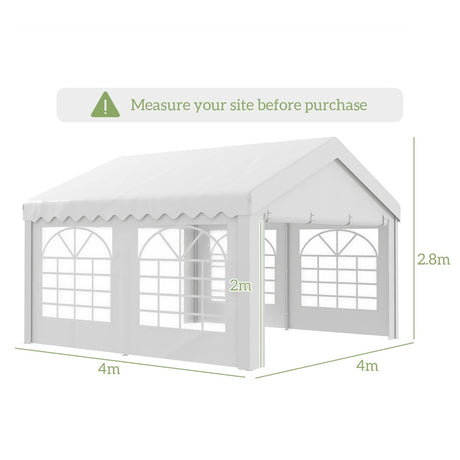 Outsunny 4m x 4m Garden Gazebo, Galvanised Marquee Party Tent with Removable Sides and Windows for Parties, Wedding and Events, White