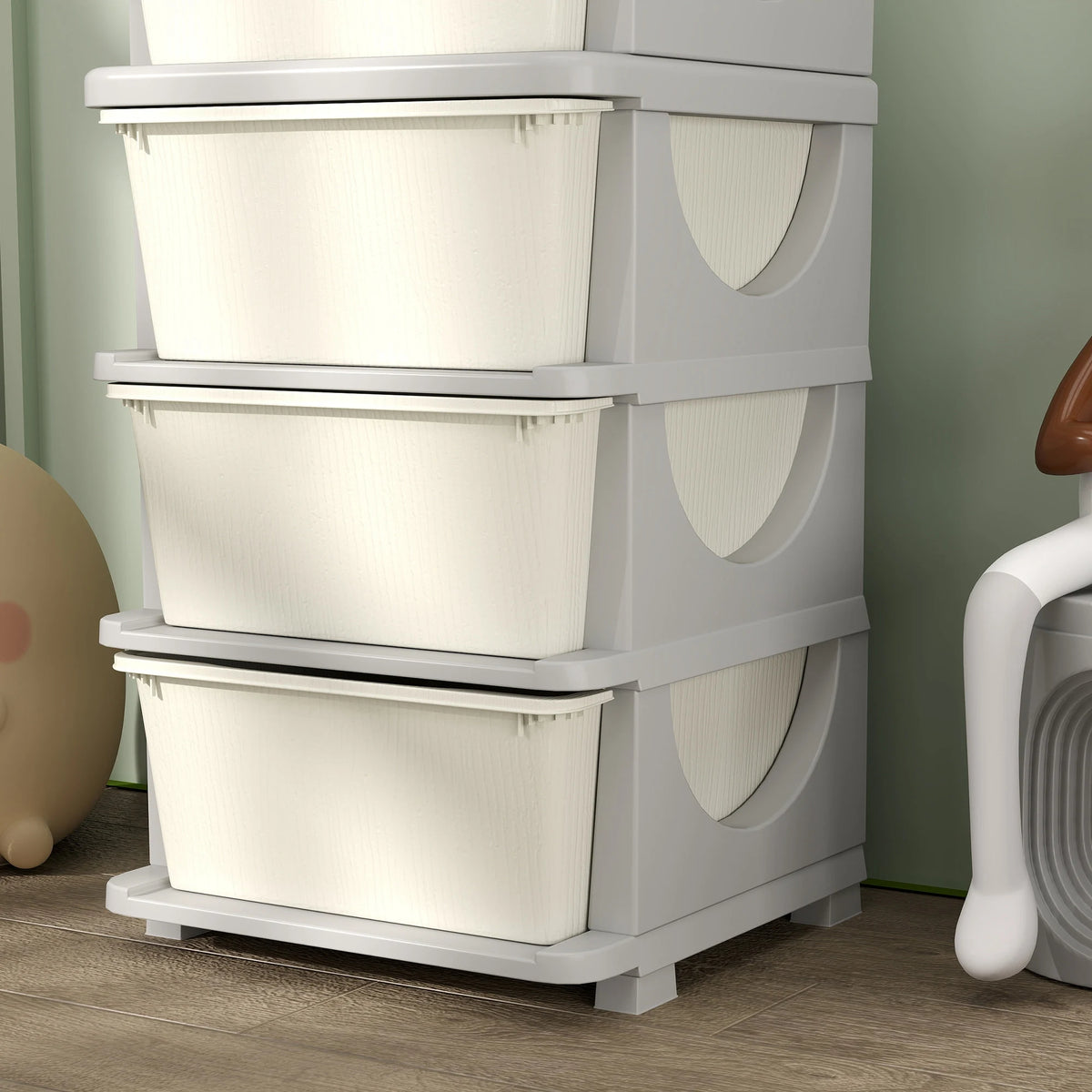 HOMCOM Four-Tier Kids Storage Boxes, with Four Drawers - White