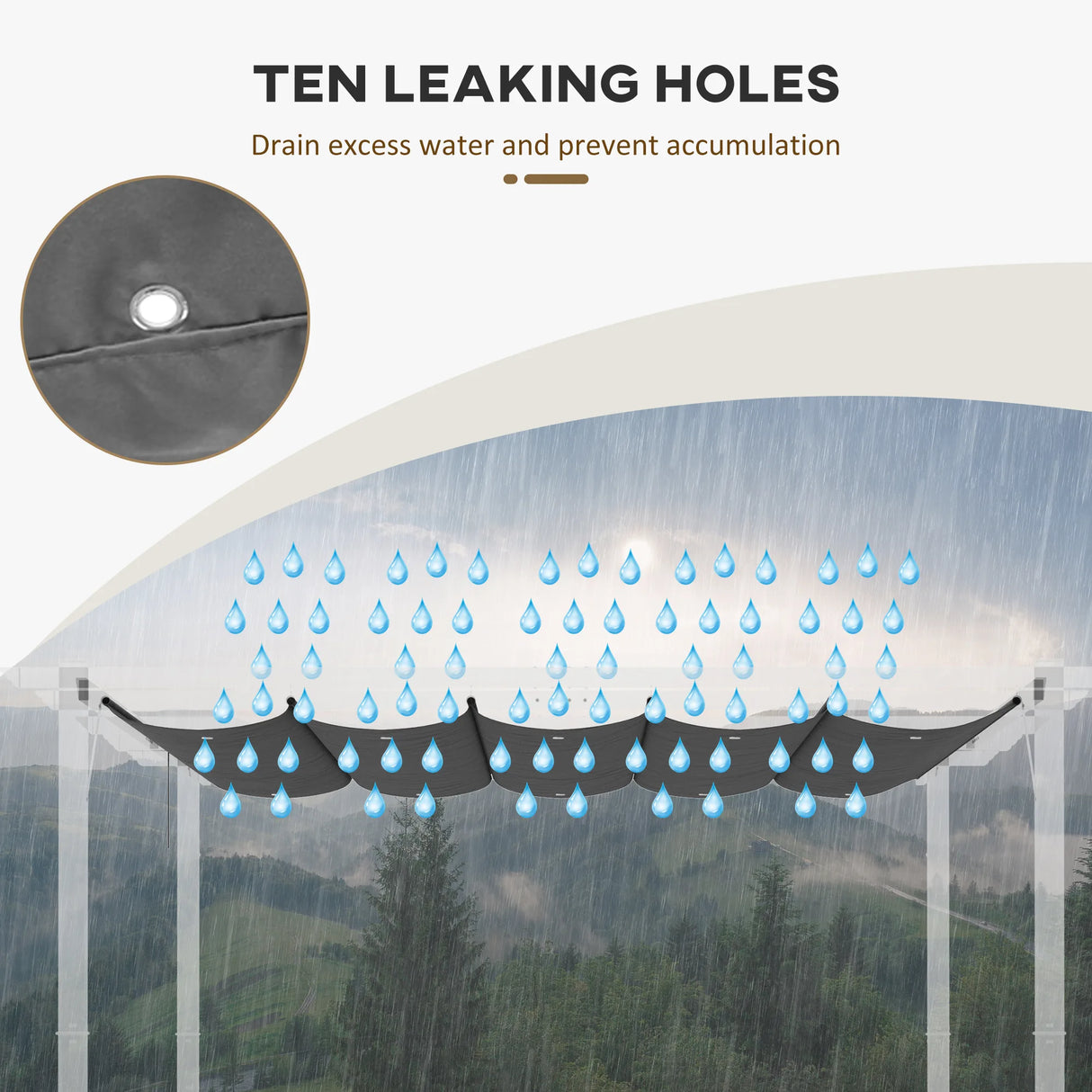 Outsunny Retractable Pergola Cover, 2.55 x 2.5 m Replacement Canopy Fabric for 3 x 3 m Frame, Roof Top Only, Dark Grey