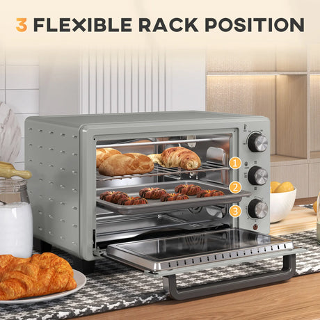 HOMCOM 21L Mini Countertop Oven, 100C-230C Adjustable Temp - Silver Tone