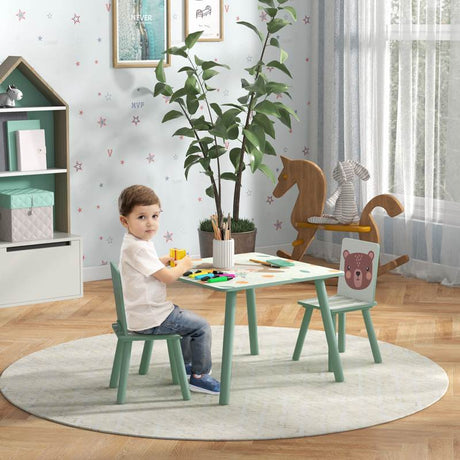 ZONEKIZ Kids and Table Chairs, Children Desk with Two Chairs, Toddler Furniture Set, for Ages 3-6 Years - Green