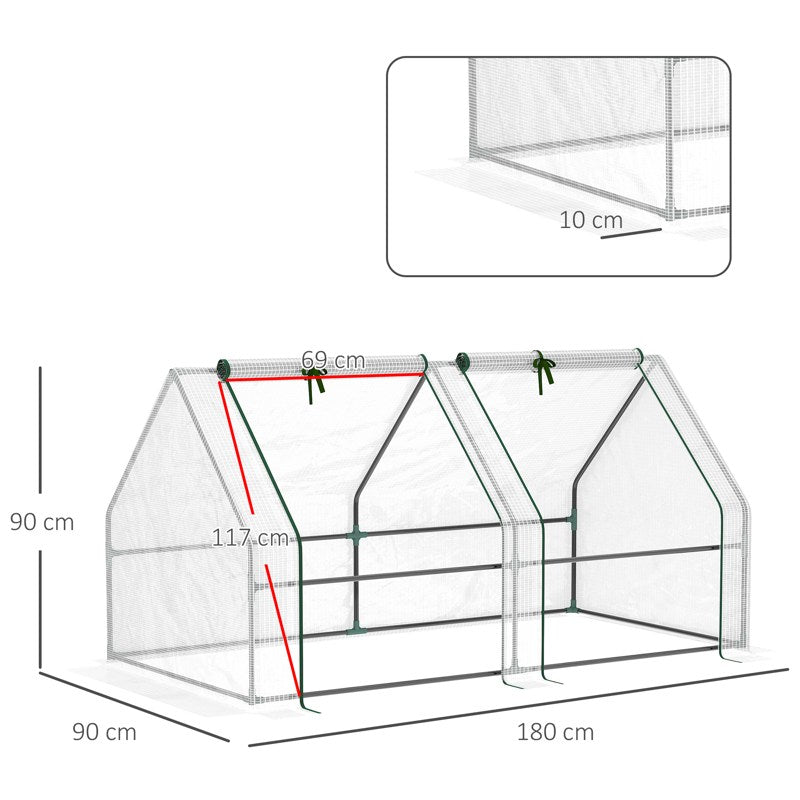 Outsunny Mini Small Greenhouse with Steel Frame & PE Cover & Zipped Window Poly tunnel Steeple for Plants Vegetables, 180 x 90 x 90 cm, White