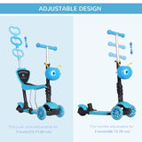 HOMCOM 5 in1 Kids  Scooter 3 Wheel Toddler scooter Kick Scooter with Adjustable Handlebar, Removable Seat & Back Rest for 18 Month+, Blue