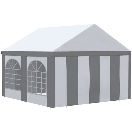 Outsunny 4 x 4m Galvanised Party Tent, Marquee Gazebo with Sides, Four Windows and Double Doors, for Parties, Wedding and Events