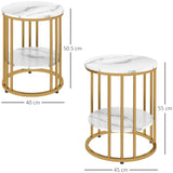 HOMCOM Set of Two Marble-Effect Coffee Tables - White/Gold-Tone