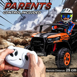 AIYAPLAY 24V Electric Ride on Car, 2-Seater Electric Car for Kids with Remote, Bluetooth, Soft Start, Suspension Spring, Orange