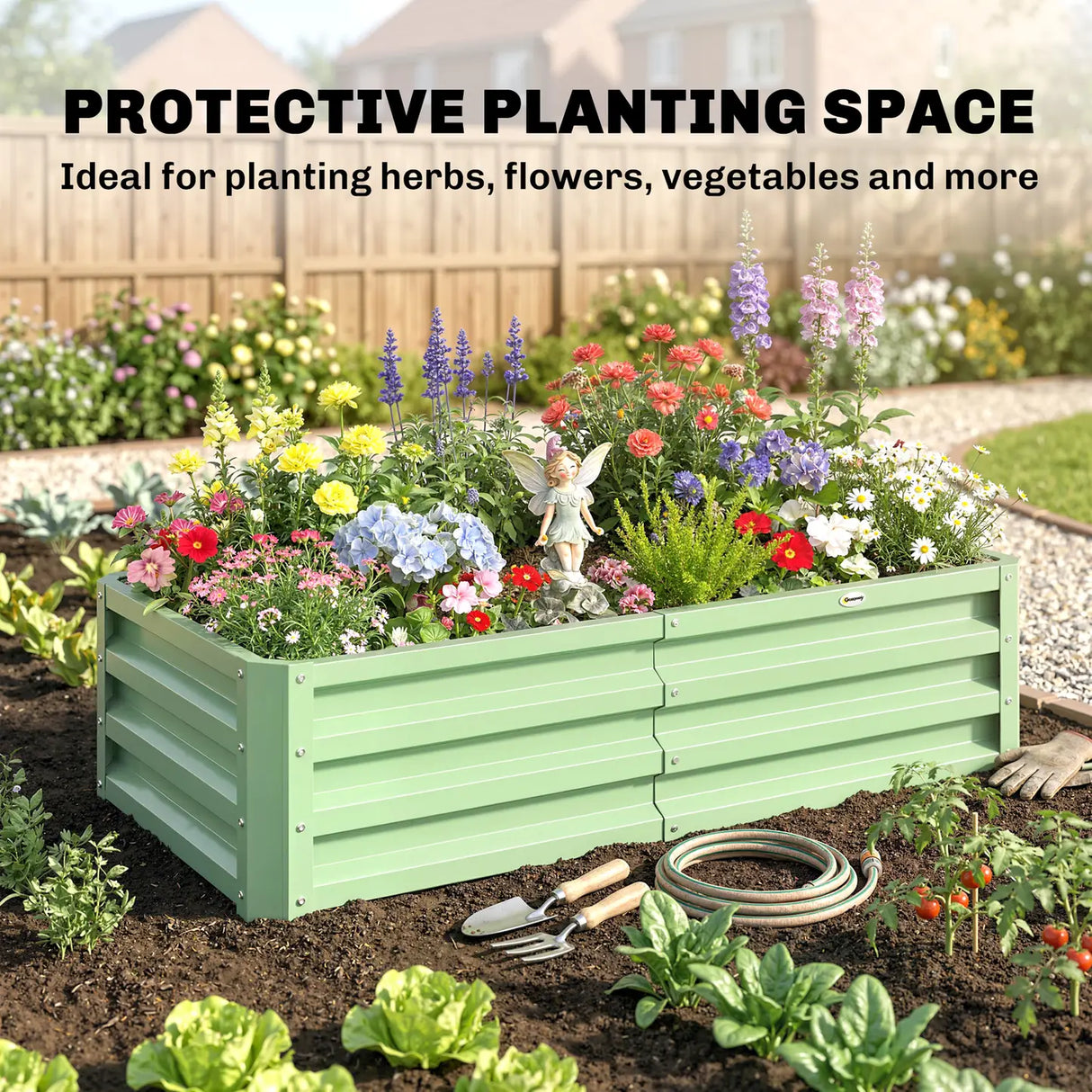 Outsunny Raised Beds for Garden, Galvanised Outdoor Planters, for Herbs and Vegetables, Use for Patio, Garden, Balcony