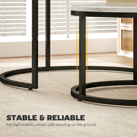 HOMCOM Set of Two Marble-Effect Stacking Tables - White