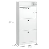 HOMCOM Shoe Cabinet with 3 Flip Doors, 4 Tier Shoe Rack with 1 Open Shelf, Slim Shoe Cupboard for 14-18 Pairs Shoes, for Hallway and Narrow Entrance, 24 x 60 x 132 cm, White