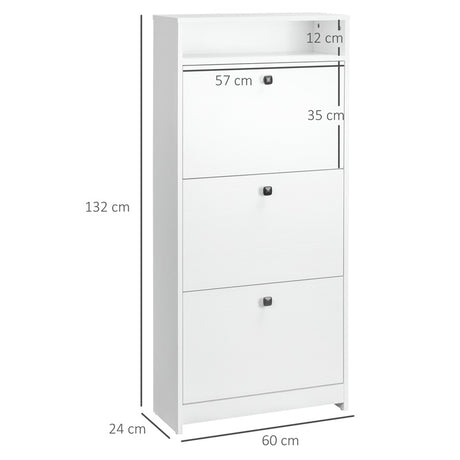 HOMCOM Shoe Cabinet with 3 Flip Doors, 4 Tier Shoe Rack with 1 Open Shelf, Slim Shoe Cupboard for 14-18 Pairs Shoes, for Hallway and Narrow Entrance, 24 x 60 x 132 cm, White