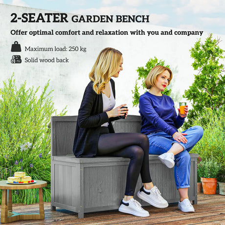 Outsunny Wood Storage Bench for Patio Furniture, Outdoor Garden Seating Tools, Grey