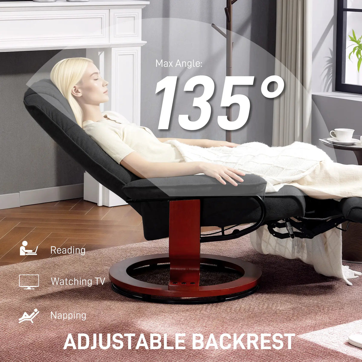 HOMCOM Reclining Swivel Chair, with Footrest - Black