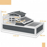 PawHut Tortoise House 3-Room with 2 Stories, Ladder, Balcony, Tray, Openable Roof, 59H x 112L x 65Wcm, Grey