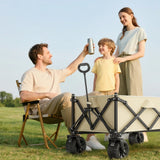 Outsunny Folding Garden Trolley, Outdoor Wagon Cart with Carry Bag, for Beach, Camping, Festival, 120KG Capacity, Khaki