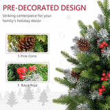 HOMCOM Set of Two 2ft Christmas Trees, with Lights, Berries and Pinecones