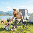 Outsunny Padded Camping Chair Adults Heavy Duty Folding Chair Side Pocket Cup Holder Carry Bag Outdoor Light Grey