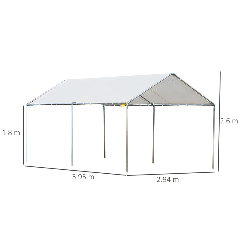 Outsunny 3 x 6m Heavy Duty Carport Garage Car Shelter Galvanized Steel Outdoor Open Canopy Tent Water UV Resistant Waterproof, White