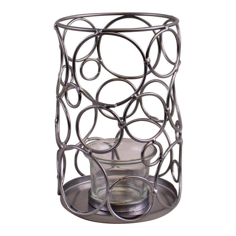 Small Silver Metal Abstract Design Candle Holder