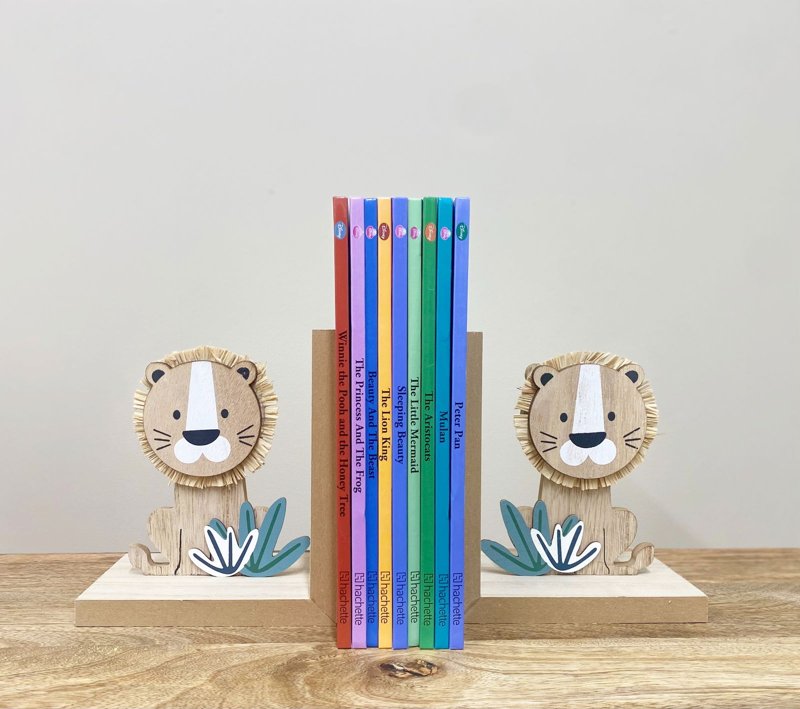 Set of Two Wooden Lion Bookends