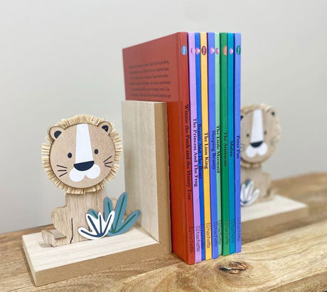 Set of Two Wooden Lion Bookends