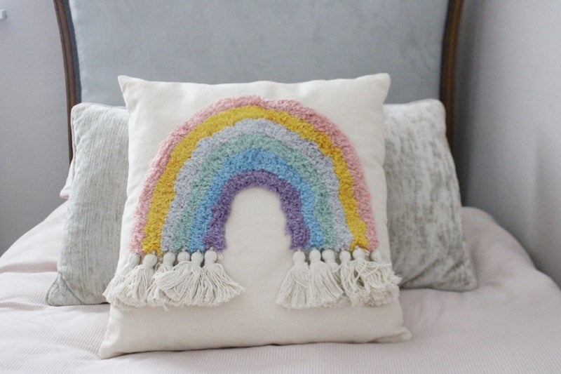 Rainbow Tassel Square Scatter Cushion