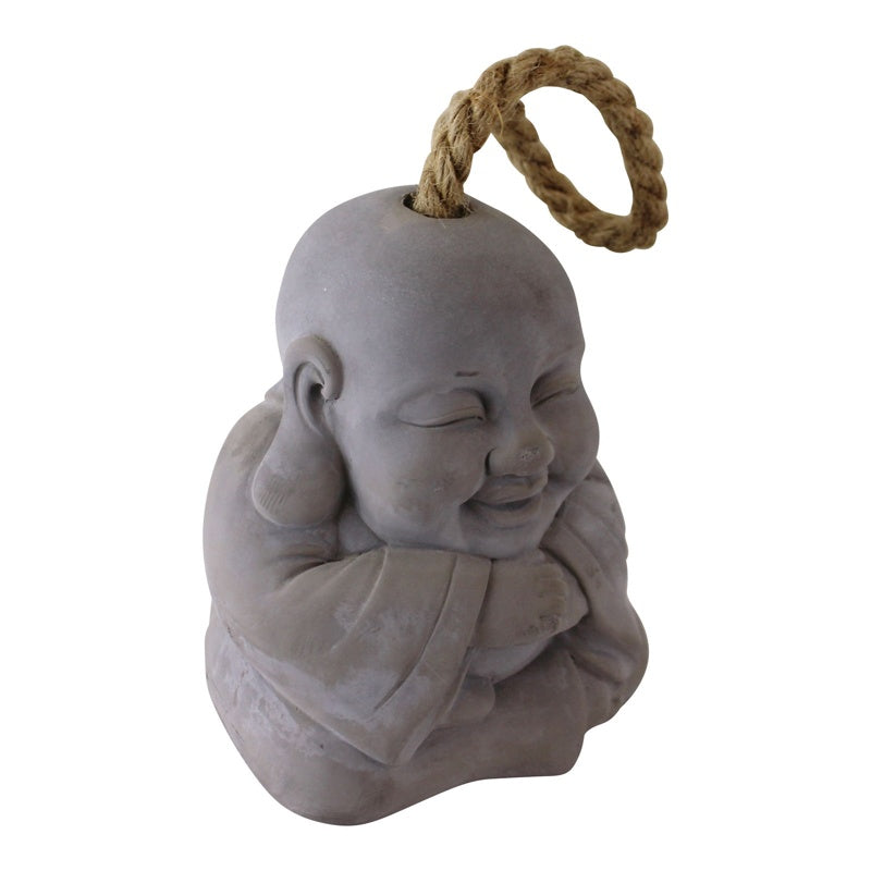 Smiling Buddha Grey Cement Doorstop