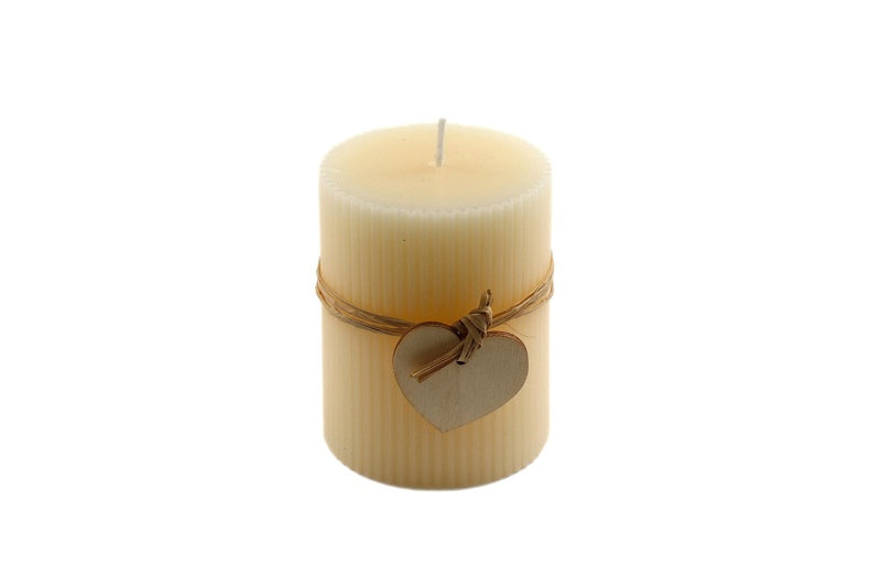 Small Cream Ridged Pillar Candle with Heart Decoration