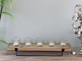 5 Piece Glass, Wood & Metal Tealight Holder