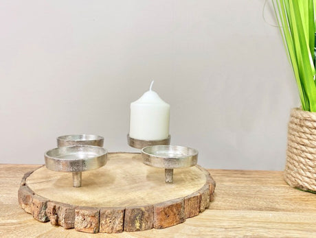 Candle Holder On Wooden Base 28cm