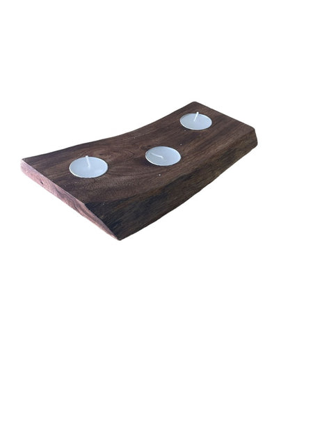 Short Mango Wood 3 Tea Light Holder 25cm