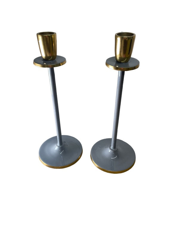 Glossy Grey Irina Candlestick, Set of 2, 26cm