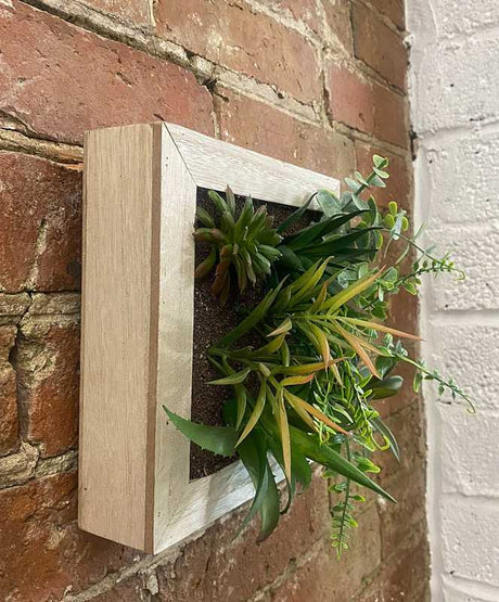 Artificial Succulents In Square Wooden Frame