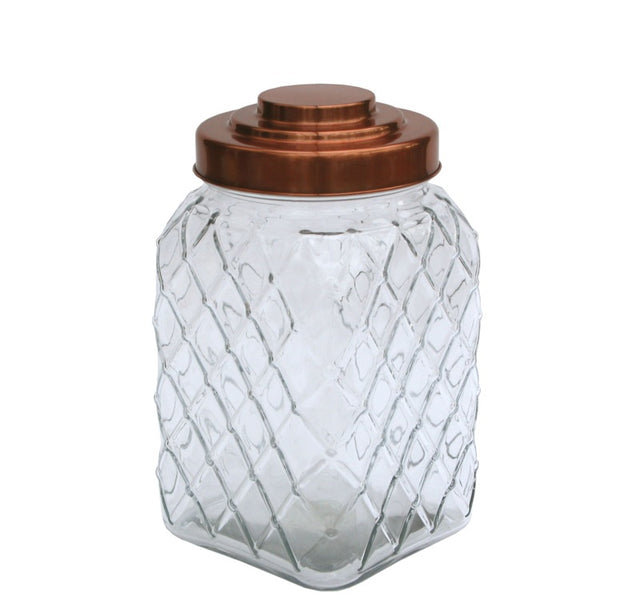 Copper Lidded Square Glass Jar - 10.5 Inch Med