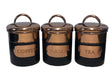 Set of 3 Black & Copper Tea, Sugar & Coffee Tins