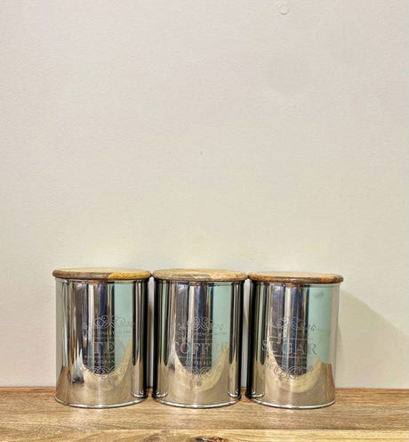 Set Of Three Silver Tea Coffee Sugar Containers