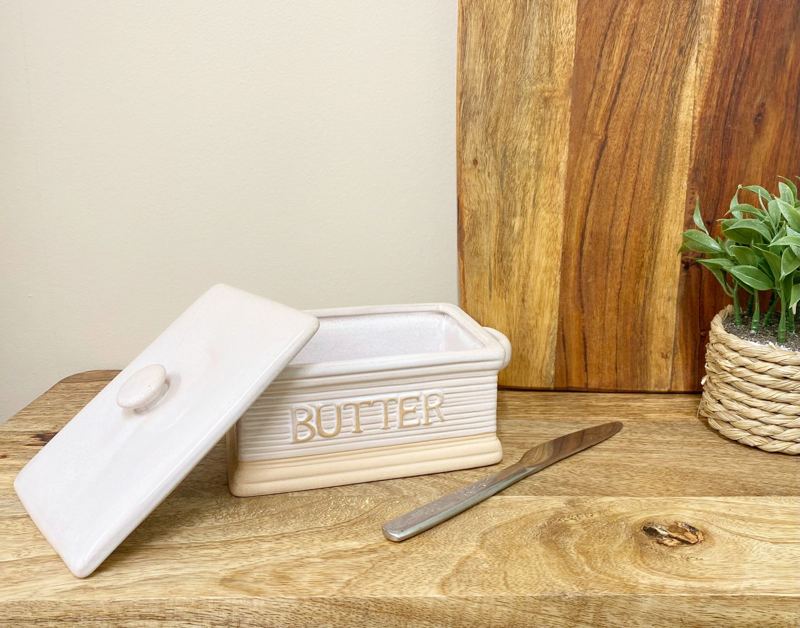 Natural Ceramic Butter Dish 19cm