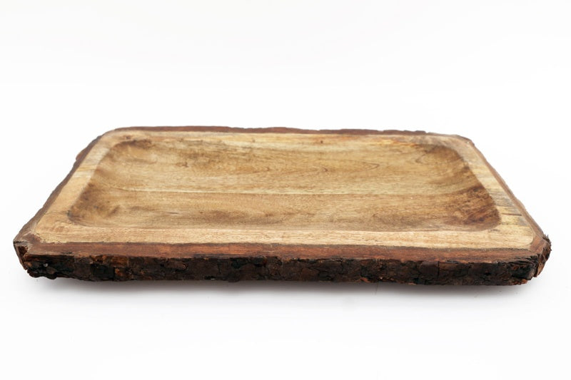 Large Wooden Platter Tray With Bark Edging