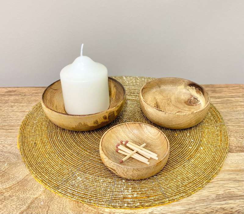 Mango Wood Round Bowls Three Piece