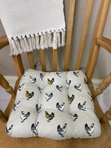 Padded Seat Pad With Ties With A Chicken Print Design