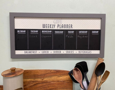 Bistro Cafe Wooden Grey Chalkboard Week Planner 67cm