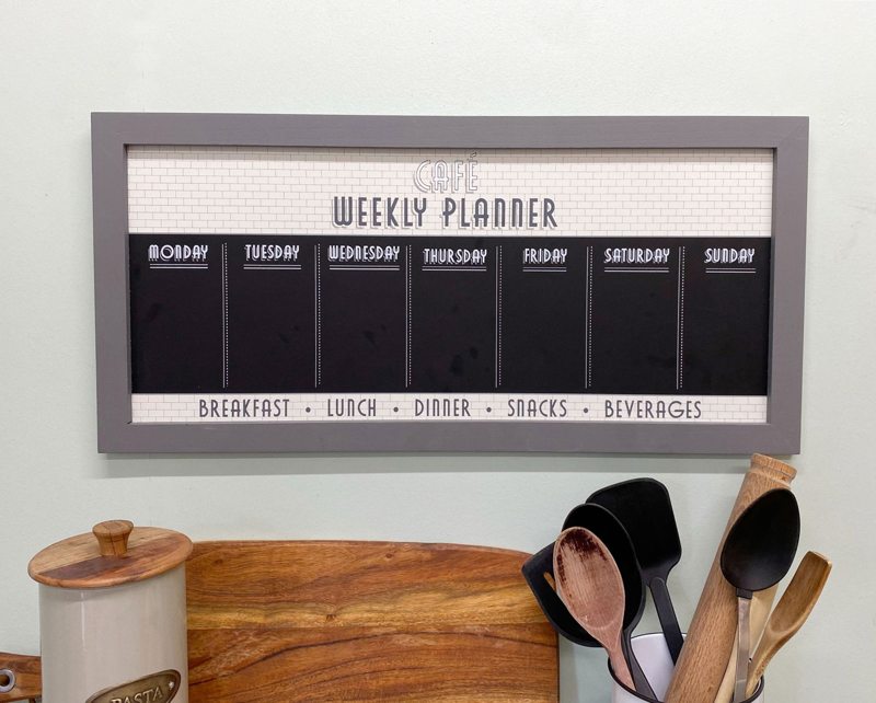 Bistro Cafe Wooden Grey Chalkboard Week Planner 67cm