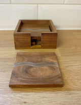 Wooden Wave Design Coasters In A Wooden Holder