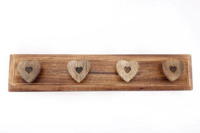 Mango Wood Heart 4 Coat Hooks