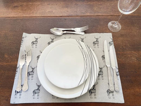 Set of 2 Grey Stag Print Fabric Place Mats