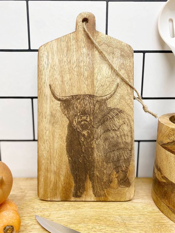 Highland Cow Engraved Wooden Cheese Board