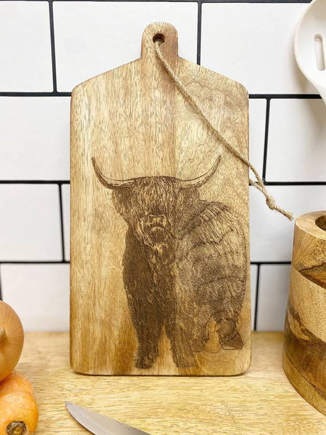 Highland Cow Engraved Wooden Cheese Board