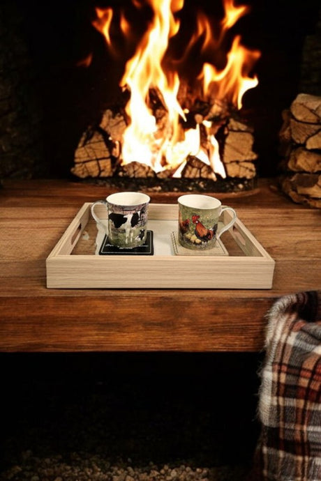 Cream Linen Style Glass Bottom Serving Trays Set of 3