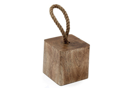 Mango Wood Doorstop With Rope Handel 15cm