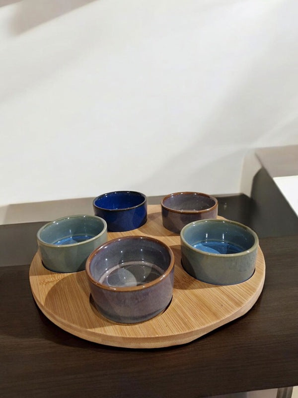 Tapas Dishes On Bamboo Tray Set Of 5 Bowls