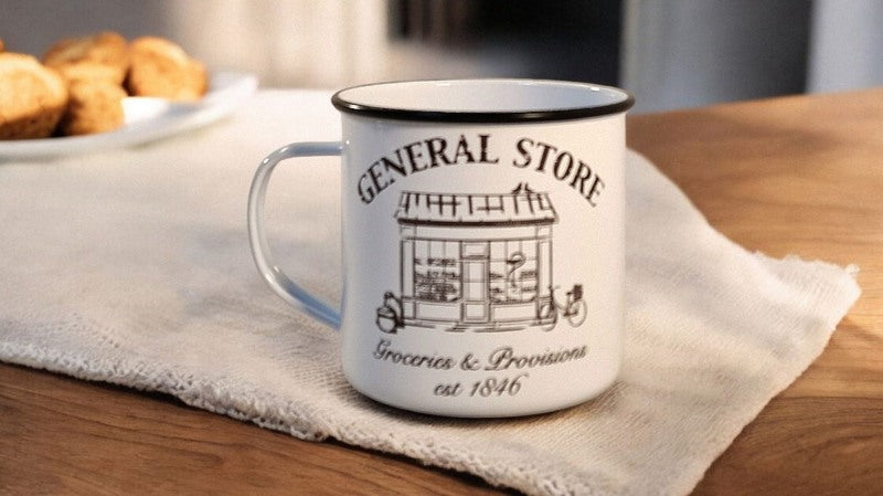 White General Store Tin Mug